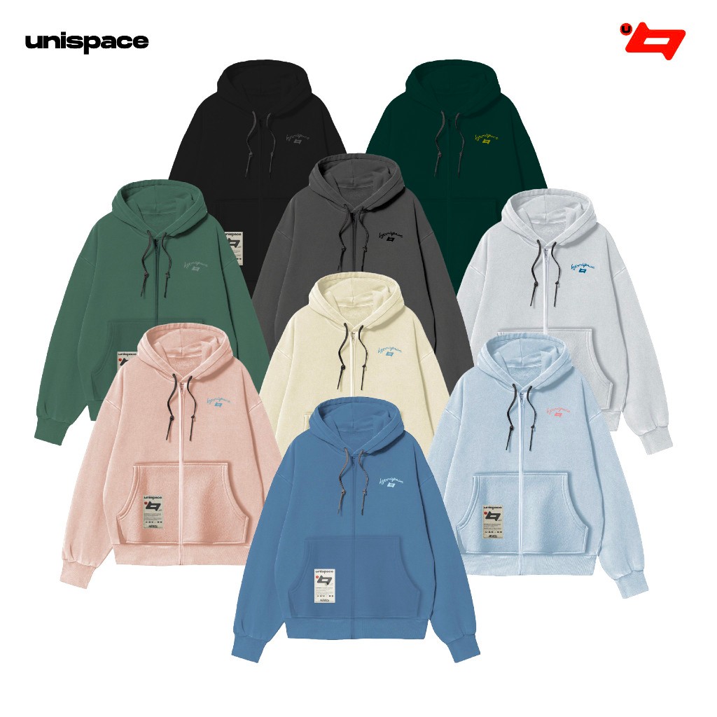 Áo hoodie zip local brand ByUniSpace áo khoác unisex nam nữ form rộng vải nỉ Logo