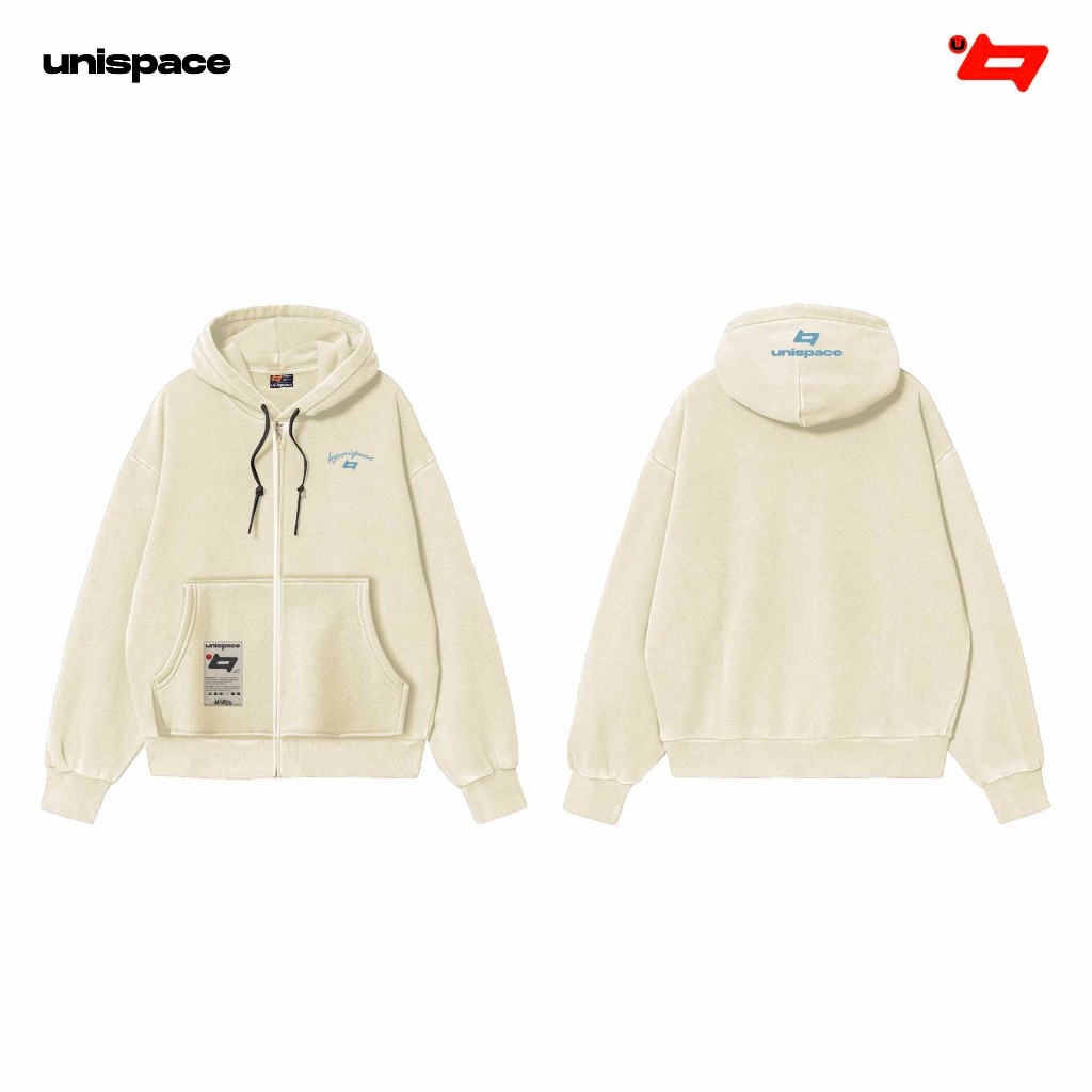 Áo hoodie zip local brand ByUniSpace áo khoác unisex nam nữ form rộng vải nỉ Logo