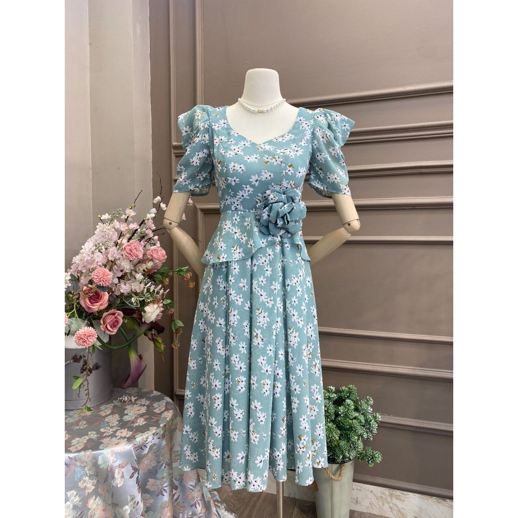 Váy tay bồng eo đính hoa-10540