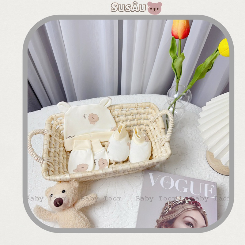 Sét 3 Món Mũ- Bao Tay - Bao Chân Chất Liệu Nỉ Qc Cao Cấp Cho Bé Sơ Sinh
