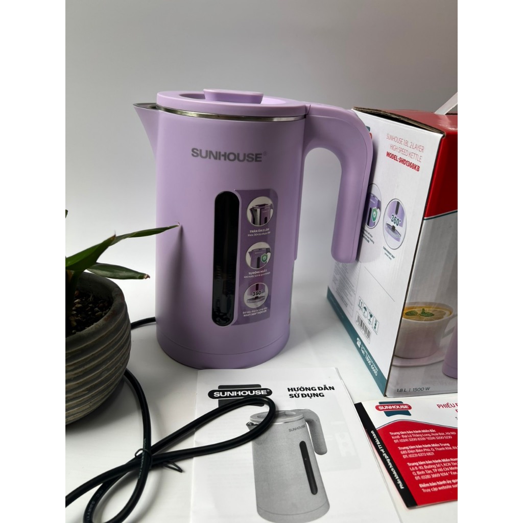 Ấm đun siêu tốc inox 2 lớp Sunhouse 1.8 lít SHD1368KB