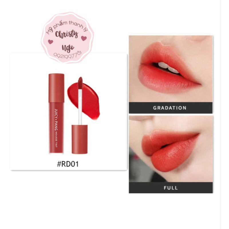SON NHUNG MỀM MỊN MÔI JUICY•PANG MOUSSE TINT MÀU RD01