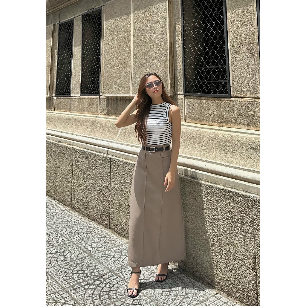 Chân váy thiết kế CHARMO form suôn vải cotton đanh Long Line Skirt
