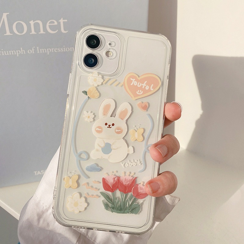 Ốp iphone trong suốt BVC Thỏ Trắng Hoa Đỏ Xinh Đẹp cho 7/7plus/8/8plus/x/xr/xs/11/12/13/pro/max/promax/14/pro/max u1095