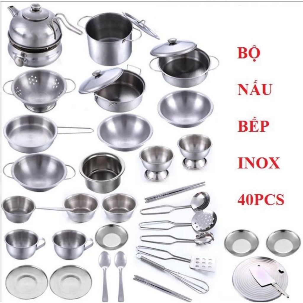 Bộ đồ chơi nấu ăn bằng inox 25 món 32 món 40 món dành cho các bé yêu