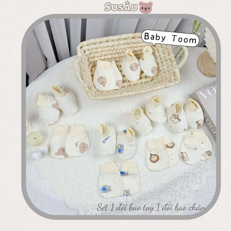 Sét 2 Món Bao Tay Bao Chân Nỉ Hàn Qc Cao Cấp Cho Bé Sơ Sinh