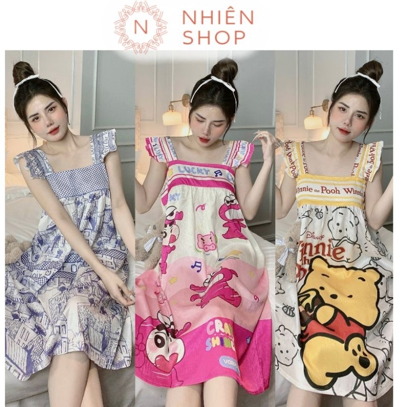 Đầm ngủ cánh tiên xinh yêu chất lụa xước siêu mềm mịn mát và thoải mái - bầu bí bon chen được