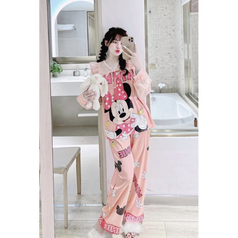 Bộ ngủ tiểu thư tay dài phối ren siêu dễ thương , ngọt ngào quyến rũ siêu xinh