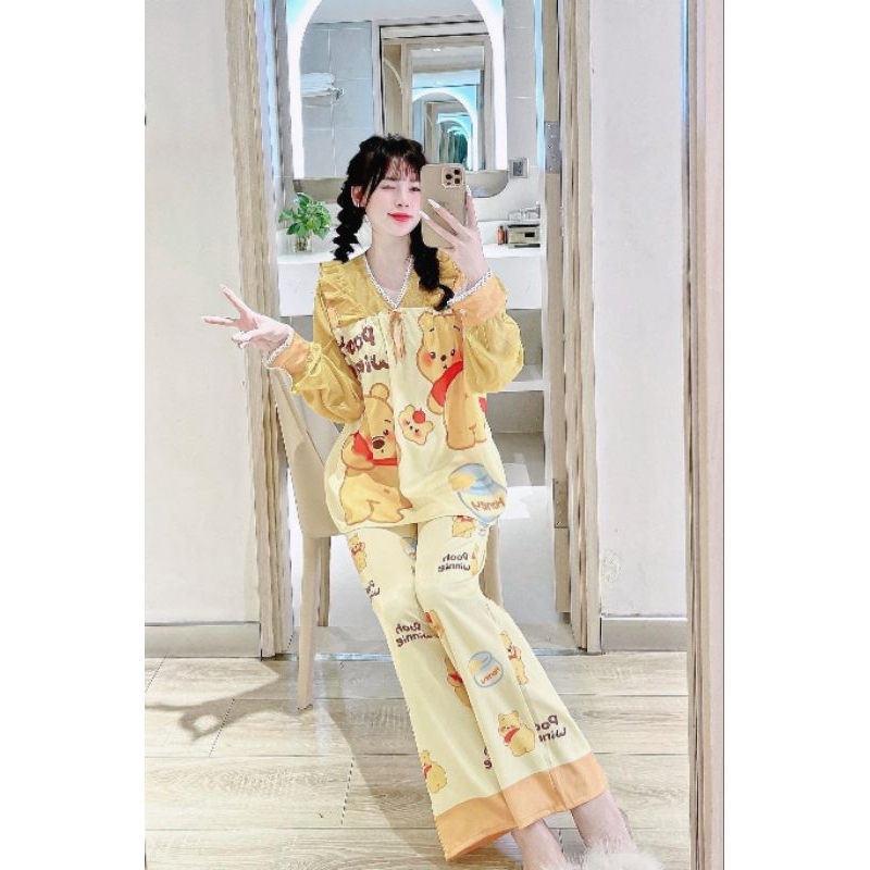 Bộ ngủ tiểu thư tay dài phối ren siêu dễ thương , ngọt ngào quyến rũ siêu xinh