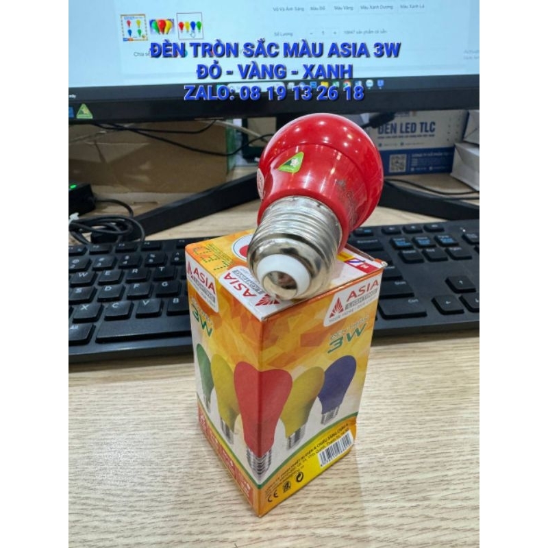 Bóng đèn led tròn SẮC MÀU, BÓNG TRỨNG  Asia ĐT3 3W, ÁNH SÁNG ĐỎ VÀNG, XANH DƯƠNG, XANH LÁ