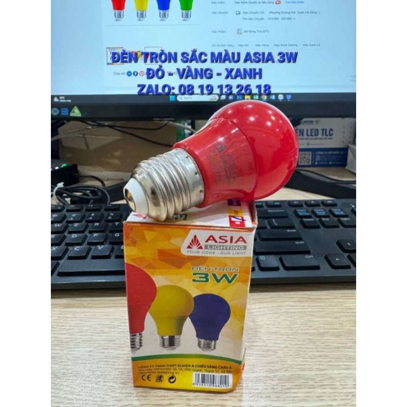 Bóng đèn led tròn SẮC MÀU, BÓNG TRỨNG  Asia ĐT3 3W, ÁNH SÁNG ĐỎ VÀNG, XANH DƯƠNG, XANH LÁ