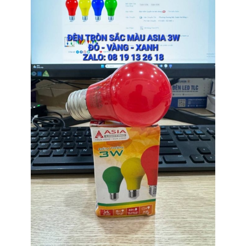 Bóng đèn led tròn SẮC MÀU, BÓNG TRỨNG  Asia ĐT3 3W, ÁNH SÁNG ĐỎ VÀNG, XANH DƯƠNG, XANH LÁ