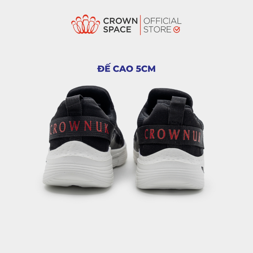 Giày Sneaker Đen Cho Bé Có Quai Crown Space Giày Thể Thao Bé Đi Học Đế Cao Su Non Siêu Nhẹ, Chống Trơn Trượt CRUK8064