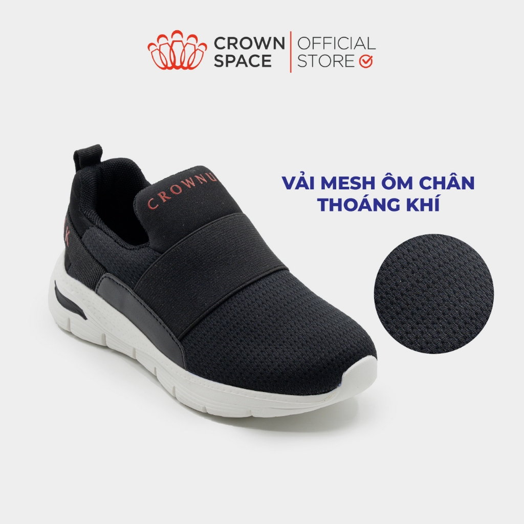 Giày Sneaker Đen Cho Bé Có Quai Crown Space Giày Thể Thao Bé Đi Học Đế Cao Su Non Siêu Nhẹ, Chống Trơn Trượt CRUK8064