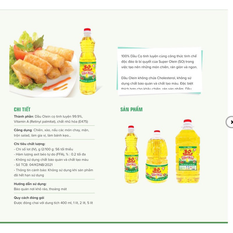 Dầu ăn SO Olein Marvela chai 1L