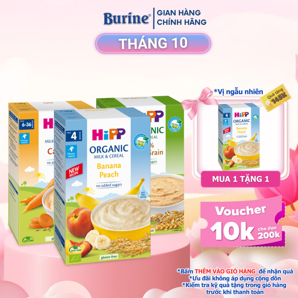 [MUA 1 TẶNG 1-HSD_T2.2024] Bột ăn dặm dinh dưỡng Sữa, Hoa Quả, Ngũ cốc HiPP Organic - Nhiều vị