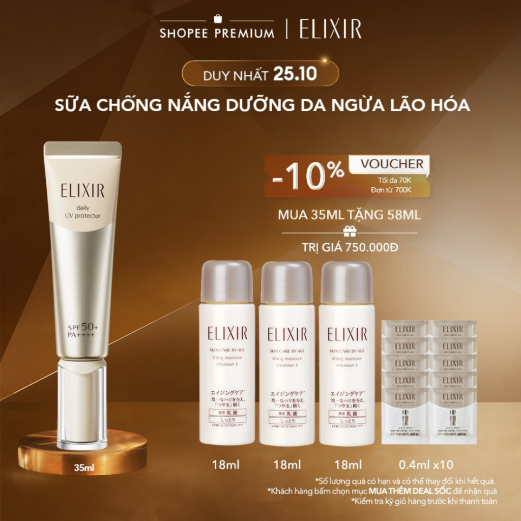 Sữa chống nắng dưỡng da ngăn ngừa lão hóa Elixir Daily UV Protector SPF50+ 35ml