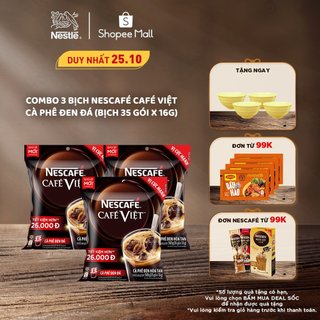 Combo 3 bịch cà phê hòa tan Nescafé café Việt cà phê đen đá (Bịch 35 gói x 16g)