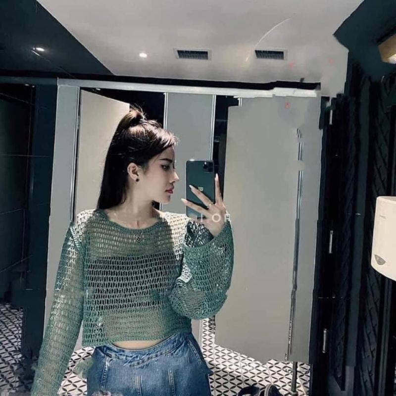 Áo len lưới, áo len mỏng mặc kết hợp bra