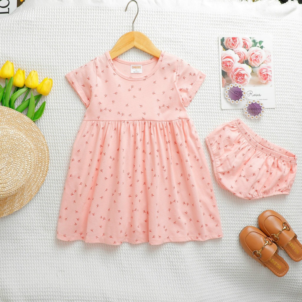 Đầm Kèm Chip, Váy Cho Bé Gái Vải Cotton Nhiều Màu Sắc In Hình Xinh Xắn XNXK