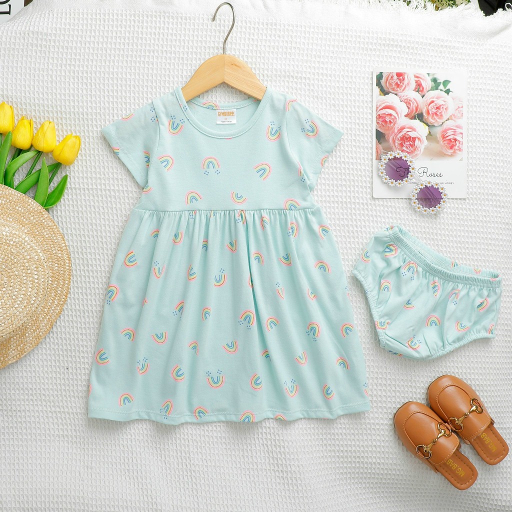 Đầm Kèm Chip, Váy Cho Bé Gái Vải Cotton Nhiều Màu Sắc In Hình Xinh Xắn XNXK