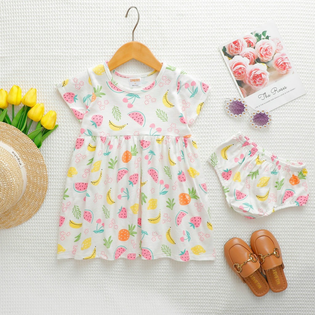 Đầm Kèm Chip, Váy Cho Bé Gái Vải Cotton Nhiều Màu Sắc In Hình Xinh Xắn XNXK