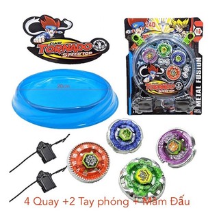 Bộ đồ chơi con quay nado sắt có 4 con quay 2 tay cầm và sàn đấu siêu rẻ