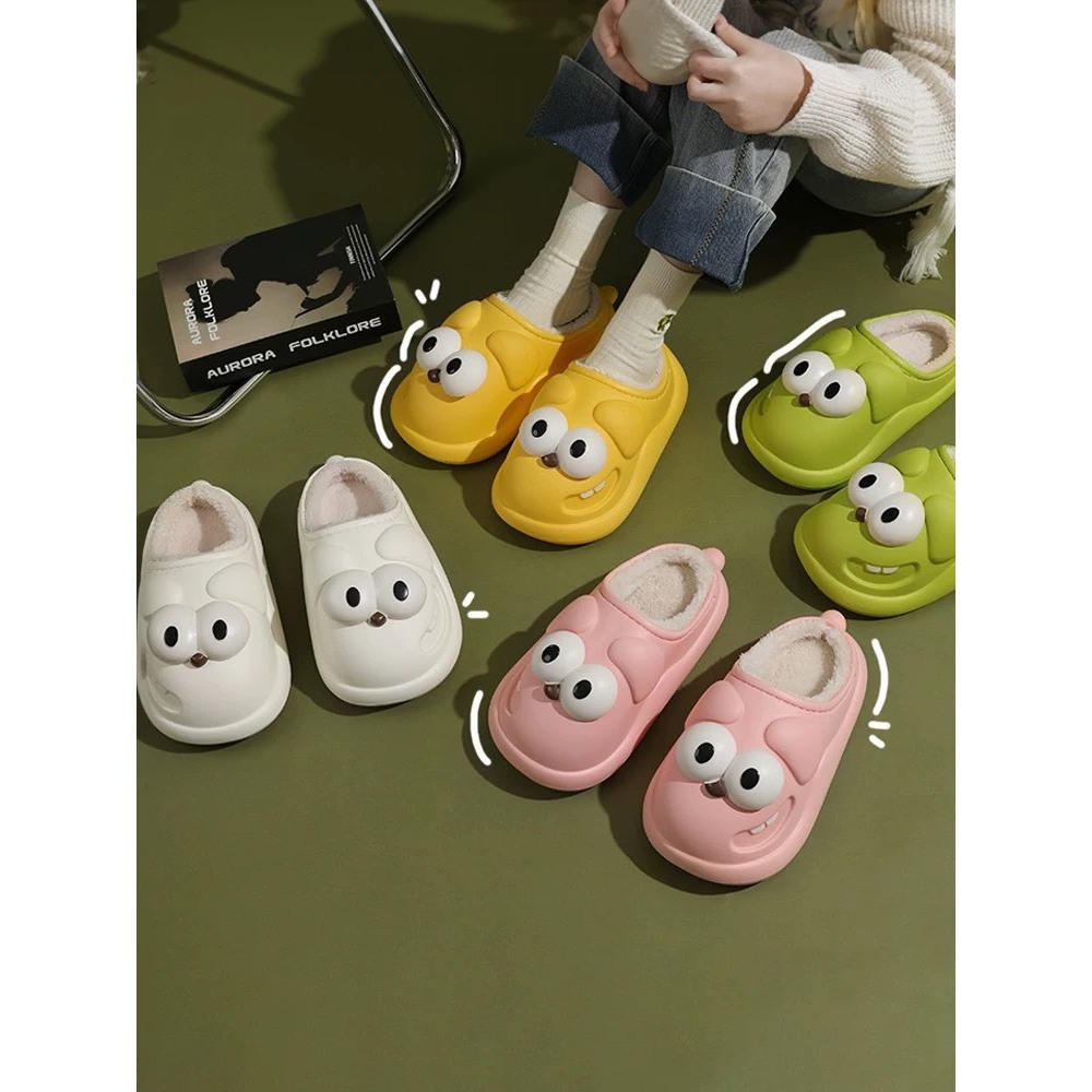 Dép lót bông đi trong nhà, dép lông hình mắt to siêu mềm siêu ấm chân - TinTinStore
