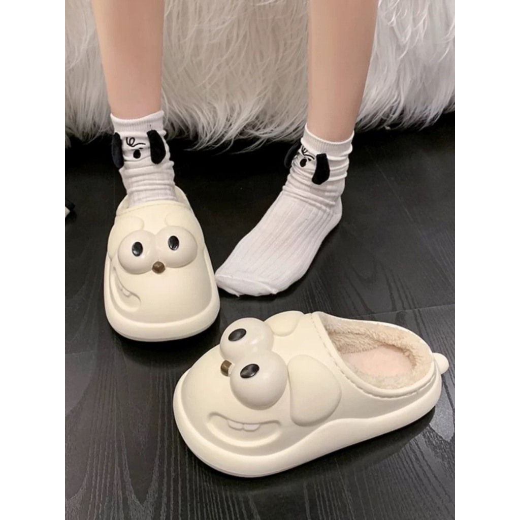 Dép lót bông đi trong nhà, dép lông hình mắt to siêu mềm siêu ấm chân - TinTinStore