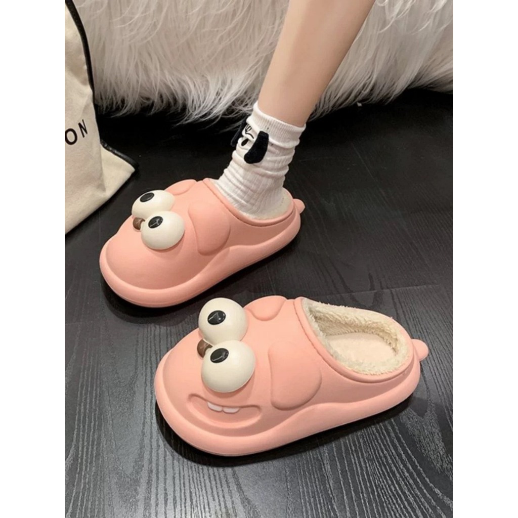 Dép lót bông đi trong nhà, dép lông hình mắt to siêu mềm siêu ấm chân - TinTinStore