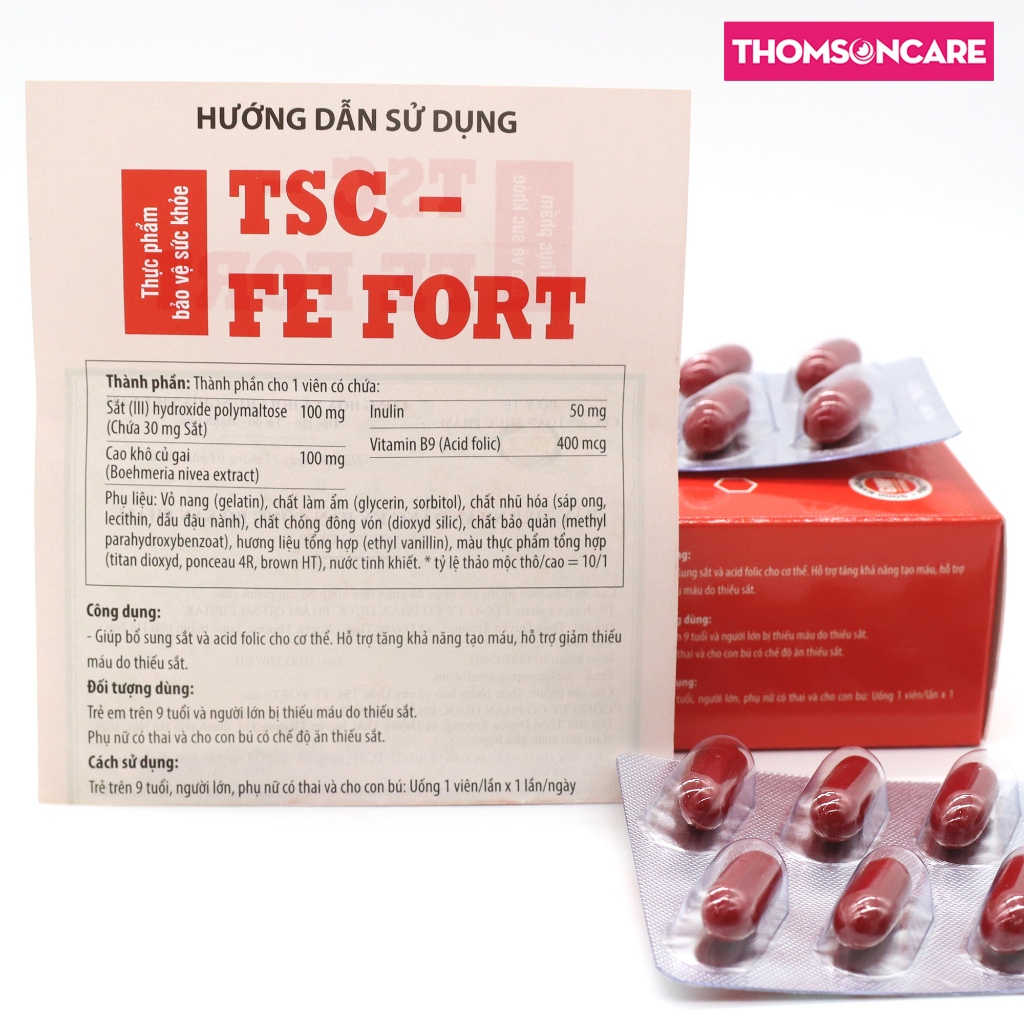 Viên sắt bổ máu cho bà bầu và sau sinh - TSC Fe Fort từ sắt hữu cơ dễ hấp thu và acid folic - Thomsoncare