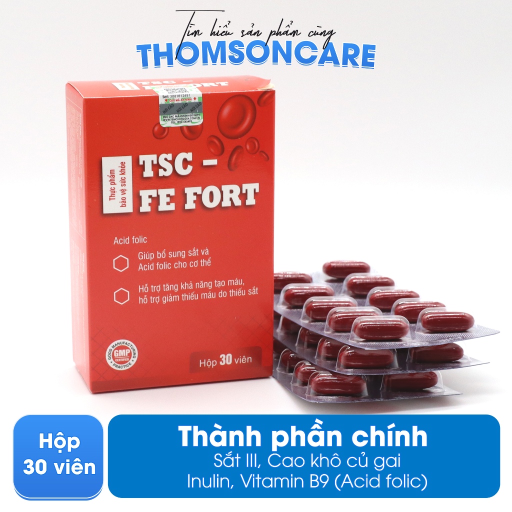 Viên sắt bổ máu cho bà bầu và sau sinh - TSC Fe Fort từ sắt hữu cơ dễ hấp thu và acid folic - Thomsoncare