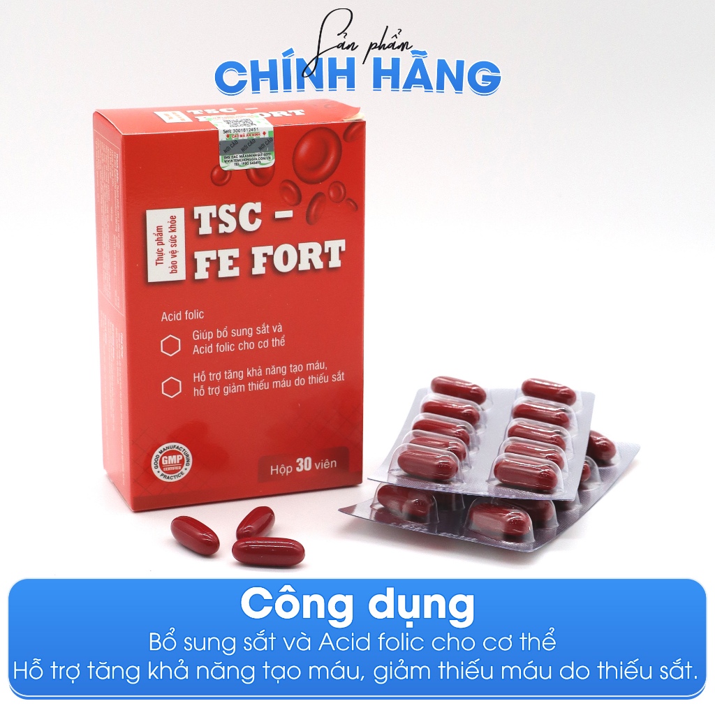 Viên sắt bổ máu cho bà bầu và sau sinh - TSC Fe Fort từ sắt hữu cơ dễ hấp thu và acid folic - Thomsoncare