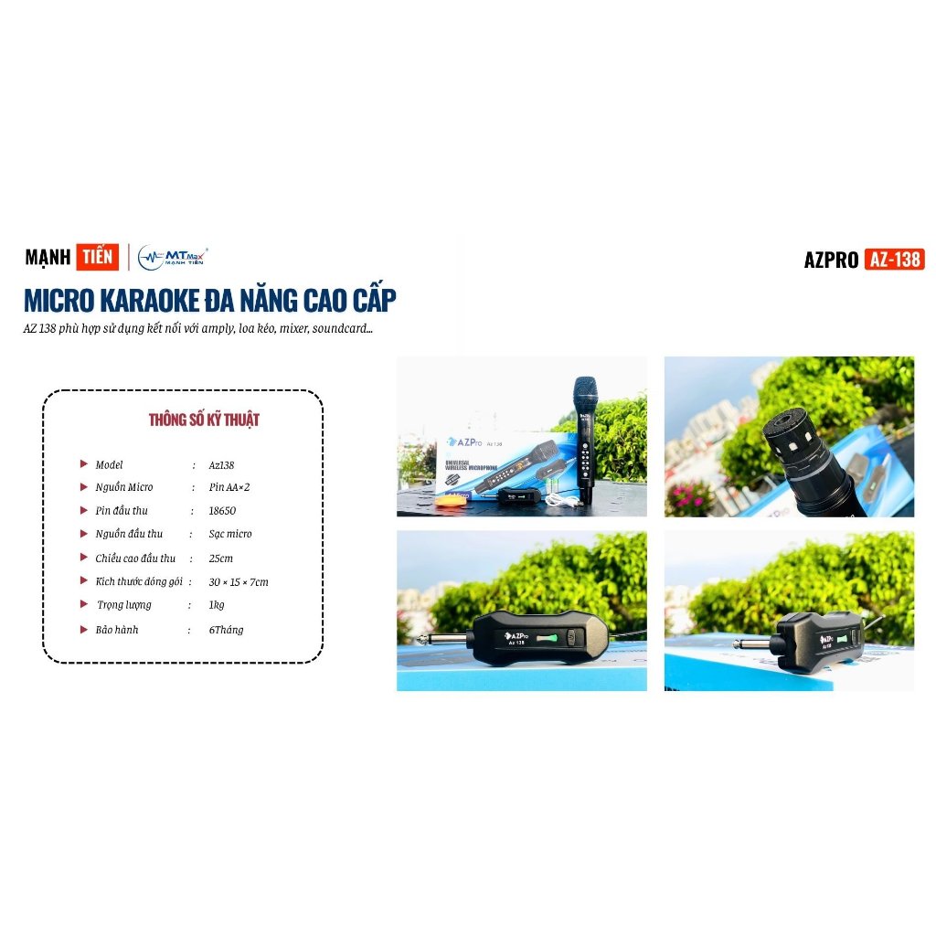 Micro Đa Năng AZpro Az138 Chỉnh Bass, Treble, Echo, Âm Lượng Ngay Trên Thân Mic Phù Hợp Với Amply, Loa Kéo, Mixer,