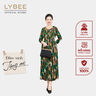 Đầm trung niên thiết kế LYBEE LV888 thời trang cho mẹ chất vải thun lụa sữa co giãn