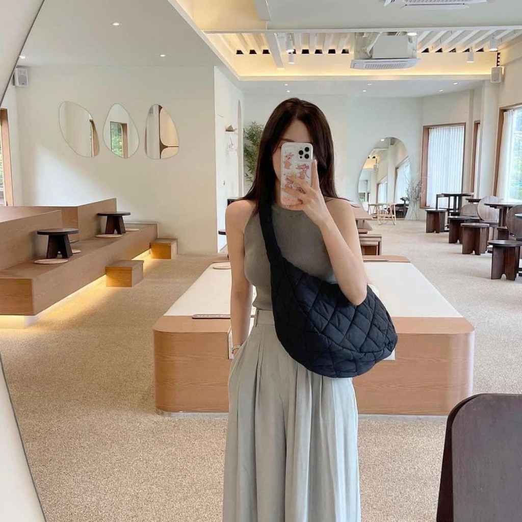 Túi MLB hobo nữ kẹp nách dây đeo mềm chất vải phao bền, siêu nét