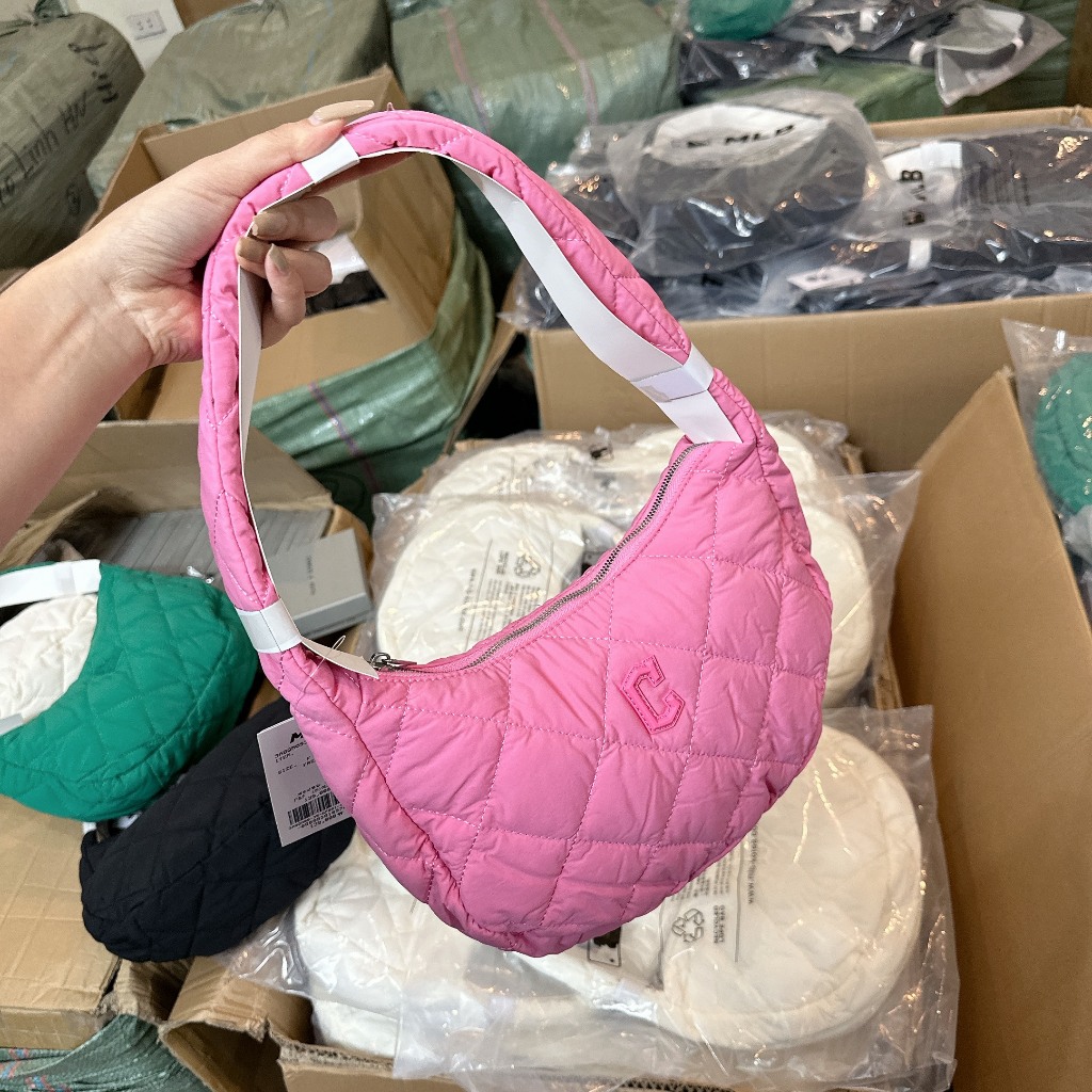 Túi MLB hobo nữ kẹp nách dây đeo mềm chất vải phao bền, siêu nét