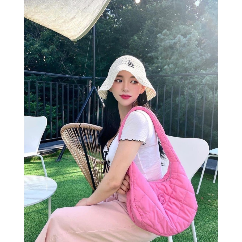 Túi MLB hobo nữ kẹp nách dây đeo mềm chất vải phao bền, siêu nét