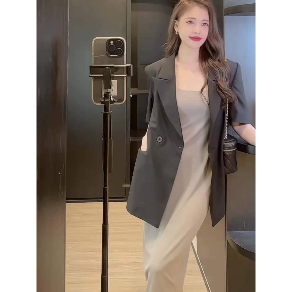 Váy len tăm body 2 dây, đầm len body dáng dài trơn sang chảnh