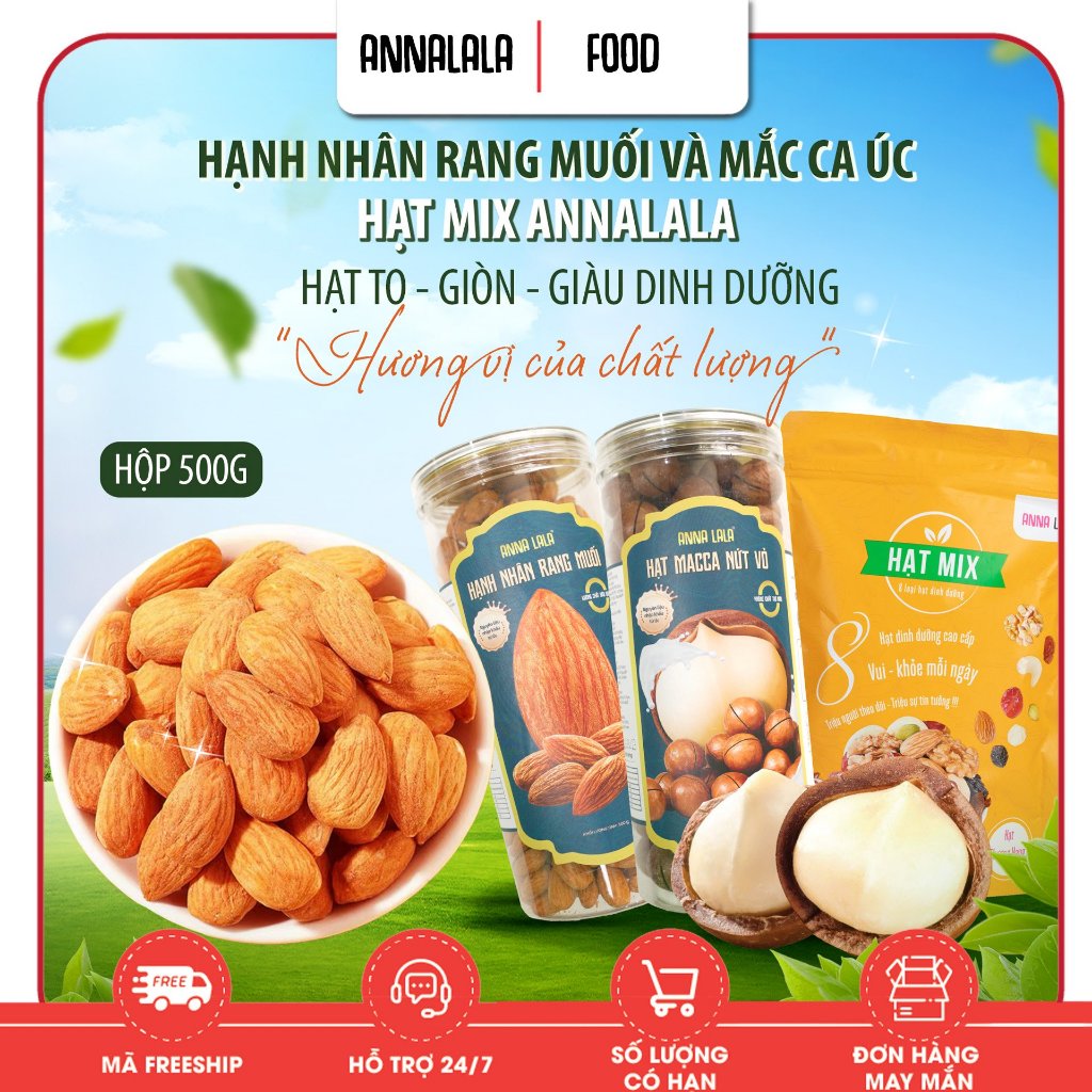 Hạt mix, hạt macca, hạnh nhân sấy khô - 500g