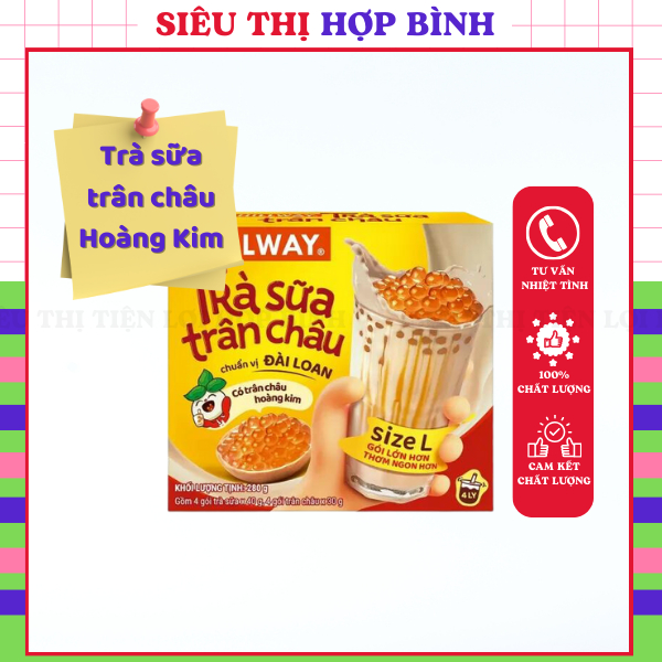 Trà sữa trân châu Hoàng Kim HILLWAY chuẩn bị Đài Loan hộp 280g  pha 4 ly