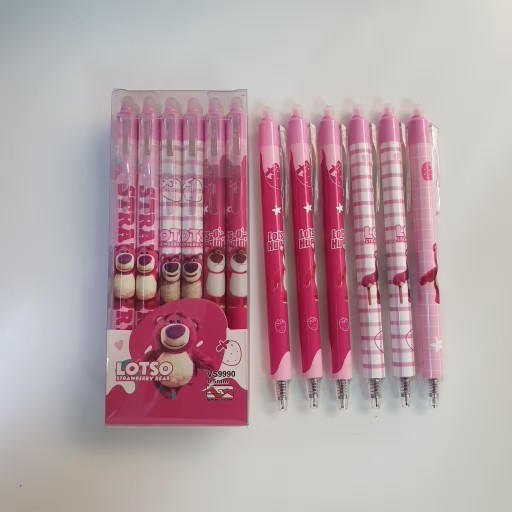 HỘP 12 Cây Bút Viết Gel Bấm Xóa Được Mẫu Gấu Dâu Losto Siêu dễ thương, chất lượng tốt Ngòi 0.5mm Mực Xanh, Tím