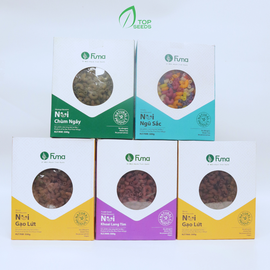 Nui Gạo Lứt, Khoai Lang, Ngũ Sắc, Gạo Trắng Fuma Hộp 500g