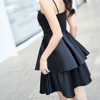 MAYBI Đầm mini xòe phi tapta phối nơ trang trí