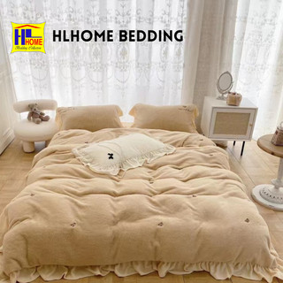 Bộ chăn ga nỉ nhung bèo nơ hlhome bedding siêu mềm mịn, cute