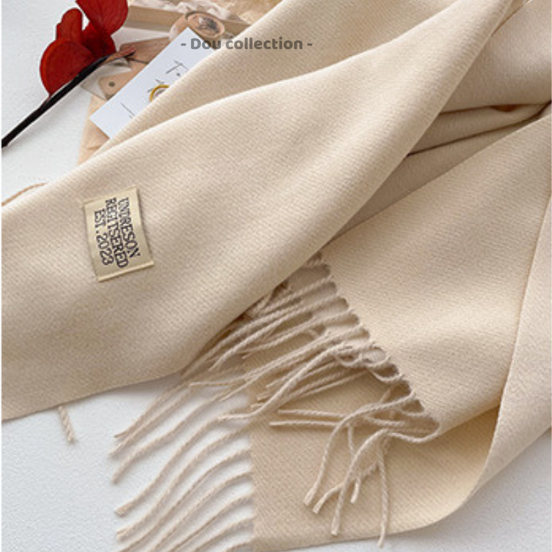 Khăn len trơn unisex, Khăn cashmere choàng cổ trơn phối tua rua đơn giản thời trang thu đông - 65x200cm - Mã LN138