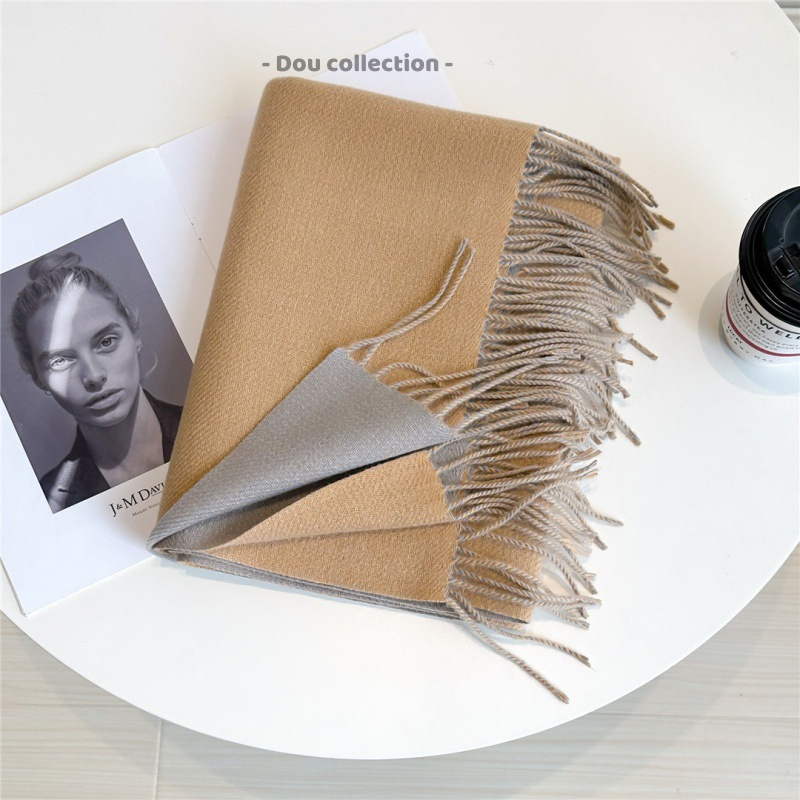 Khăn len trơn unisex, Khăn cashmere choàng cổ trơn phối tua rua đơn giản thời trang thu đông - 65x200cm - Mã LN138