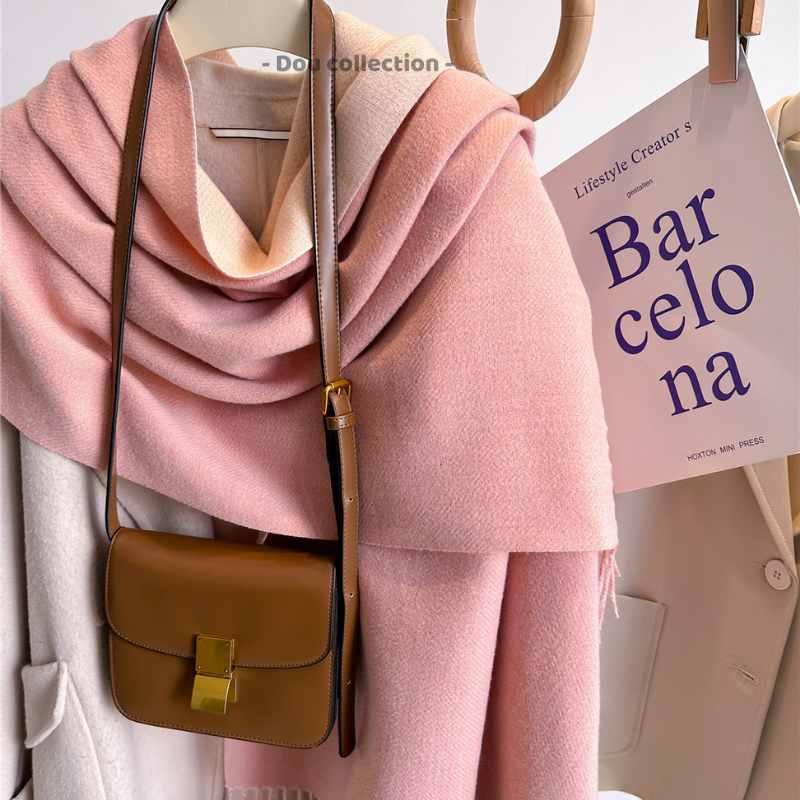 Khăn len trơn unisex, Khăn cashmere choàng cổ trơn phối tua rua đơn giản thời trang thu đông - 65x200cm - Mã LN138