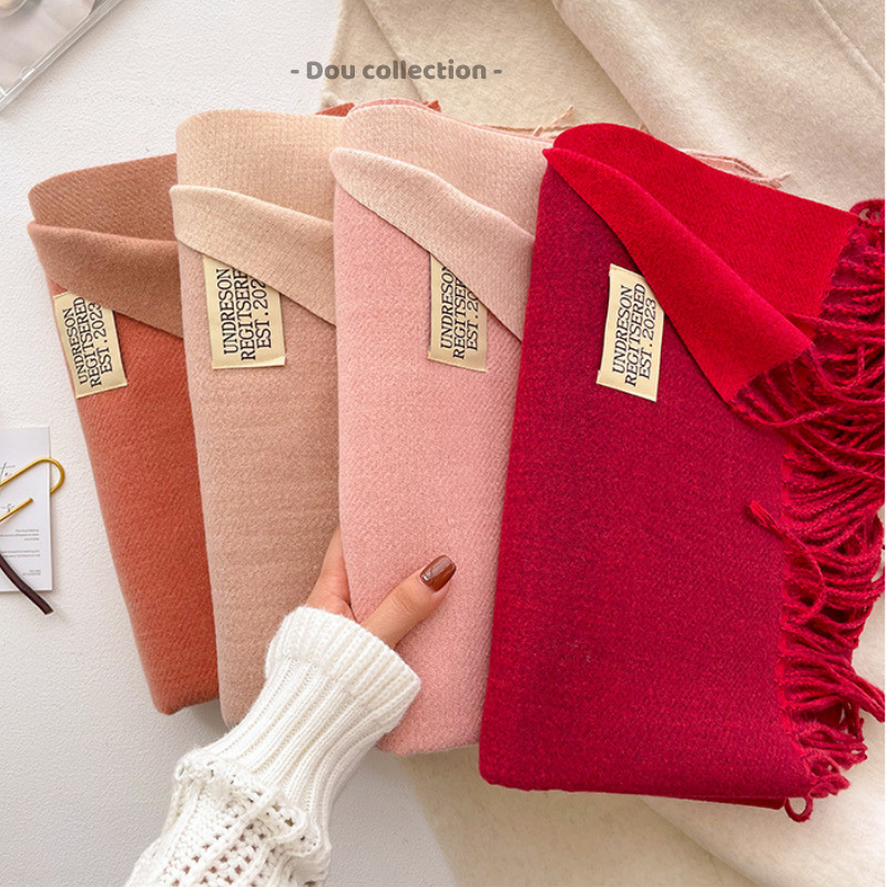 Khăn len trơn unisex, Khăn cashmere choàng cổ trơn phối tua rua đơn giản thời trang thu đông - 65x200cm - Mã LN138