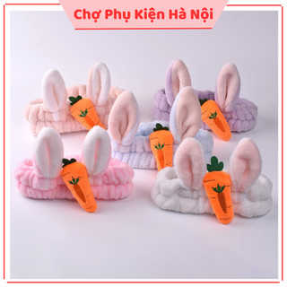 Băng đô turban 3d cà rốt tai thỏ vải nhung xinh xắn, cài tóc rửa mặt makeup tiện lợi a232